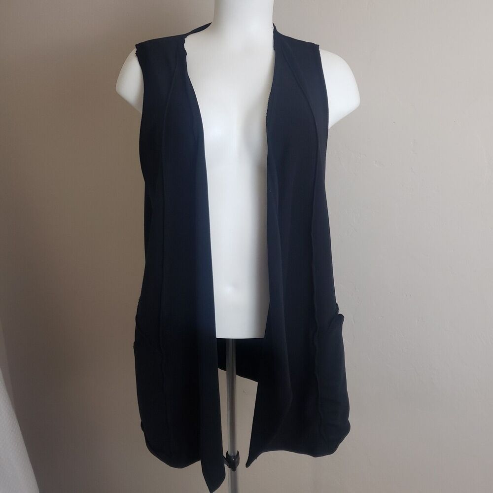 Prairie Cotton Sz S Black‎ Blocked Pocketed Lagenlook Vest Draping Sz S-L